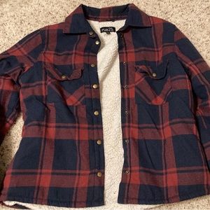 Rue 21 navy and red sherpa flannel